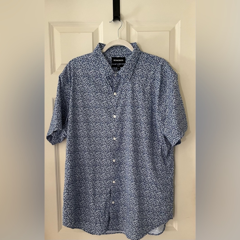 Men’s Bonobos Slim Fit blue and white floral Shirt Size XXL Spring Summer